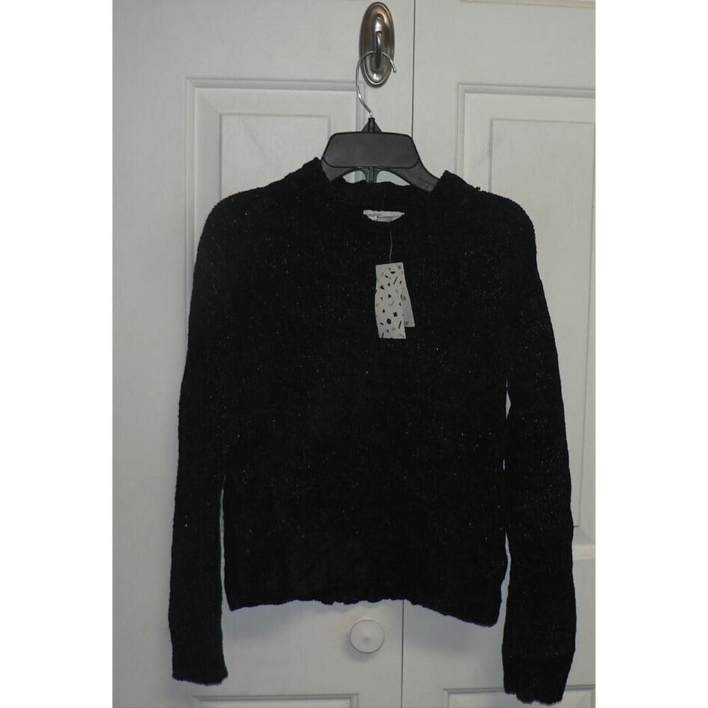 Harper Canyon Girls Long Sleeve Metallic Shine Fuzzy Knit Sweater Black‎ Medium